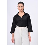 Aarize Women's Cotton Lycra Black Formal Shirt