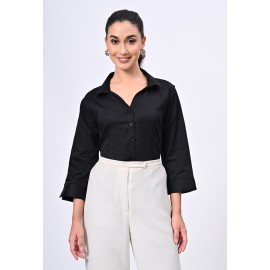 Aarize Women's Cotton Lycra Black Formal Shirt