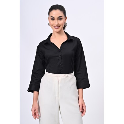 Aarize Women's Cotton Lycra Black Formal Shirt