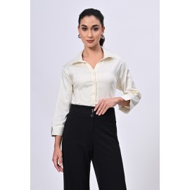 Aarize Women's Cotton Lycra Off White Formal Shirt