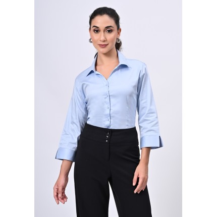 Aarize Women's Cotton Lycra Sky Blue Formal Shirt