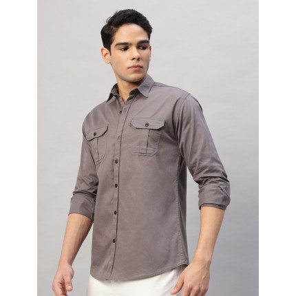 Almark RFD Grey Double Pocket Casual Shirt