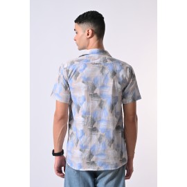 Almark Men's Sky Blue Abstract Printed Half Sleeve Casual Shirt