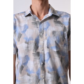 Almark Men's Sky Blue Abstract Printed Half Sleeve Casual Shirt
