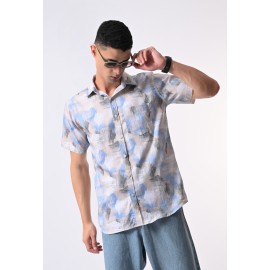 Almark Men's Sky Blue Abstract Printed Half Sleeve Casual Shirt