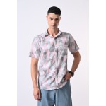 Almark Men's Pink Abstract Printed Half Sleeve Casual Shirt