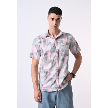Almark Men's Pink Abstract Printed Half Sleeve Casual Shirt
