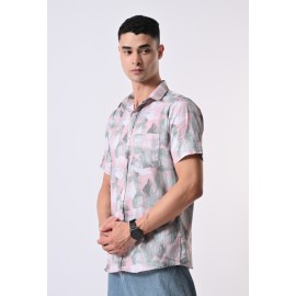 Almark Men's Pink Abstract Printed Half Sleeve Casual Shirt