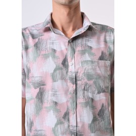 Almark Men's Pink Abstract Printed Half Sleeve Casual Shirt