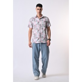 Almark Men's Pink Abstract Printed Half Sleeve Casual Shirt