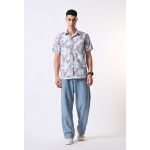 Almark Men's Lavender Abstract Printed Half Sleeve Casual Shirt