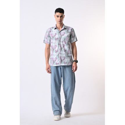 Almark Men's Lavender Abstract Printed Half Sleeve Casual Shirt
