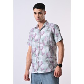 Almark Men's Lavender Abstract Printed Half Sleeve Casual Shirt