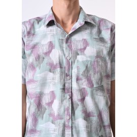 Almark Men's Lavender Abstract Printed Half Sleeve Casual Shirt