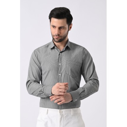 Almark Men's Slim Fit Black Cotton Small Check Shirt
