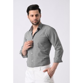 Almark Men's Slim Fit Black Cotton Small Check Shirt