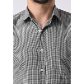 Almark Men's Slim Fit Black Cotton Small Check Shirt