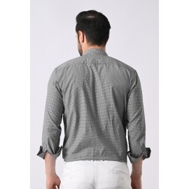 Almark Men's Slim Fit Black Cotton Small Check Shirt