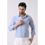 Almark Men's Slim Fit Sky Blue Cotton Small Check Shirt