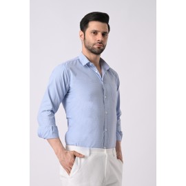Almark Men's Slim Fit Sky Blue Cotton Small Check Shirt