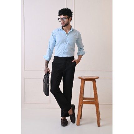 Almark Men's Slim Fit Sky Blue Color Cotton Small Check Shirt