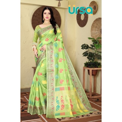 Banarasi Pista Green Silk Saree 