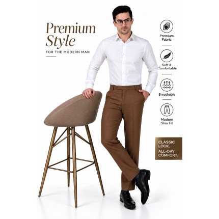 Almark Men's Classic Brown Formal Trouser