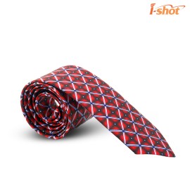 I-Shot Men's Silk Red Checks Tie