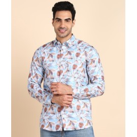 Men's Sky Blue Floral Print Shirt