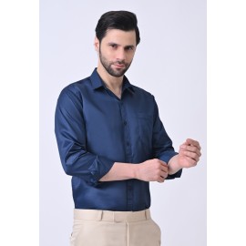 Verus Men's Satin Regular Fit Blue Formal Shirt