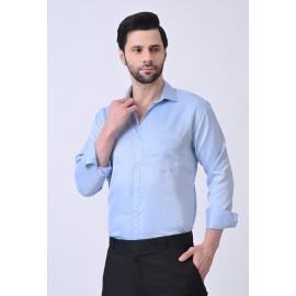 Verus Men's Satin Regular Fit Sky Blue Formal Shirt
