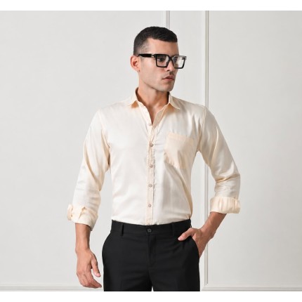 Verus Men's Satin Regular Off White Formal Shirt