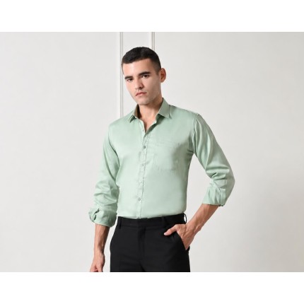 Verus Men's Satin Regular Fit Light Green Formal Shirt