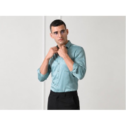 Verus Men's Satin Regular Fit Turquoise Formal Shirt