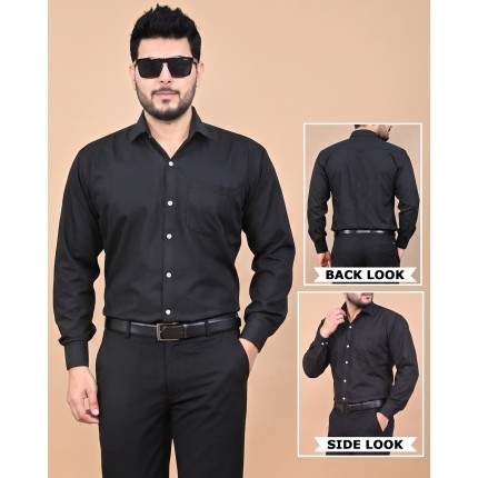 Verus Men's Satin Regular Fit Black Formal Shirt