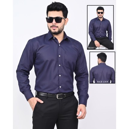 Verus Men's Satin Regular Fit Navy Blue Formal Shirt